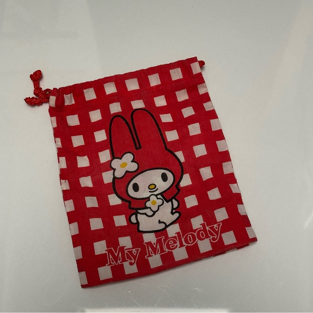 Vintage Sanrio 1997 My Melody Small Drawstring Pouch in Red Checked Pattern